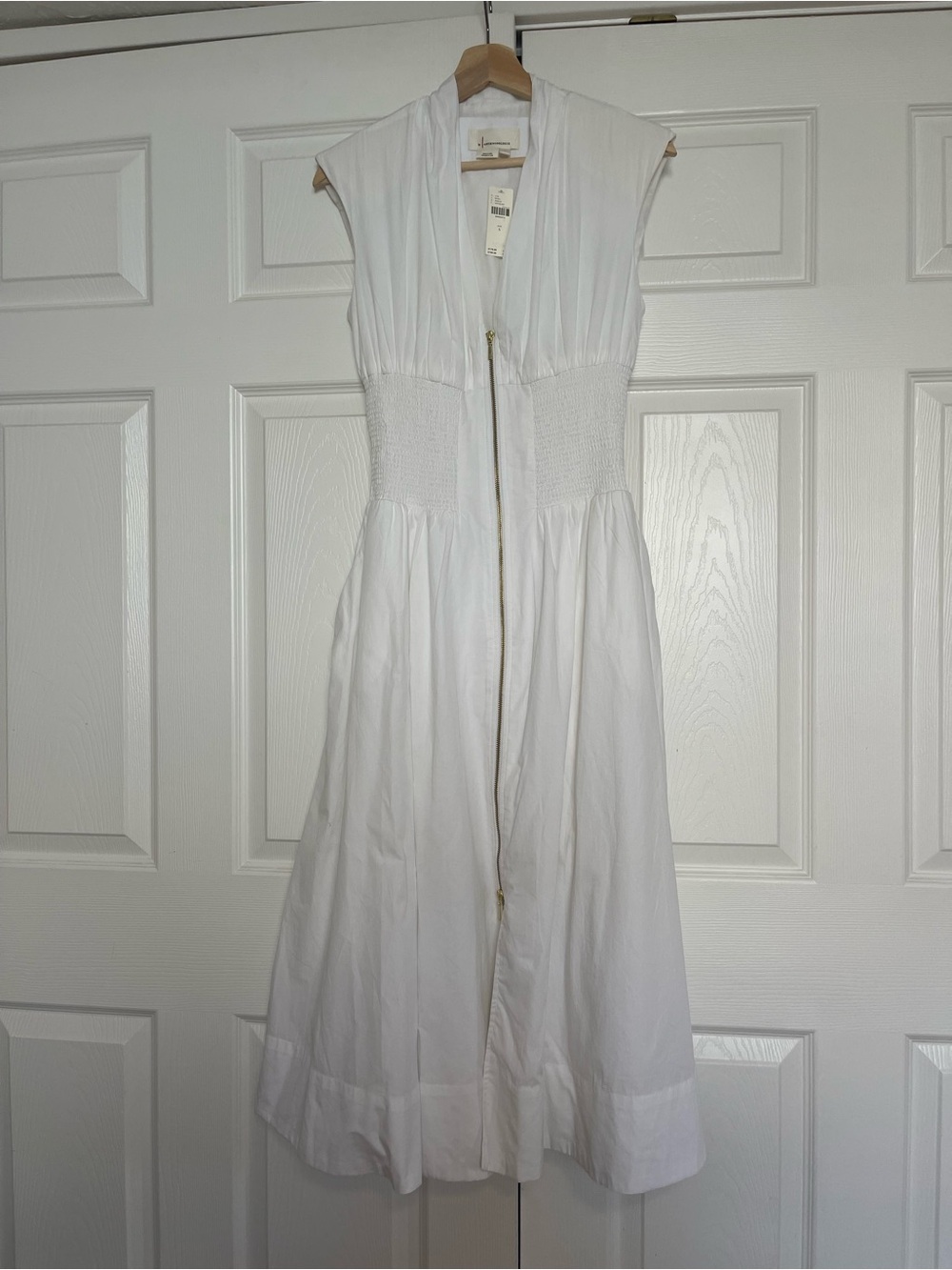 Anthropologie White Sleeveless Zip-Front Smocked-Waist Midi Dress - Picture 4 of 9